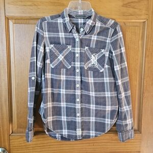 Harley Davidson Plaid Button Down Shirt Womens Size Small Bikercore Grunge Fall